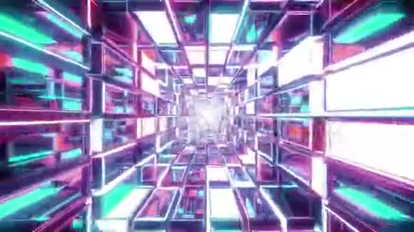 抽象玻璃隧道与发光颜色背景壁纸三维插图运动背景无尽循环视频的预览图