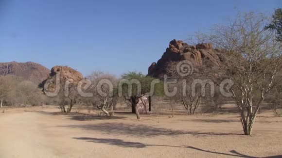 纳米比亚ErongoMoutain带沙岩石和树木的景观视频的预览图