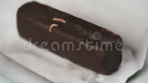 幼虫吃受损的巧克力糖视频的预览图