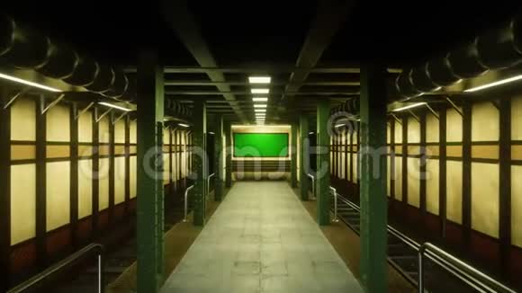 通过一条神秘的废弃的地铁把相机飞到一张绿色屏幕的海报上后启示录地铁启示录视频的预览图