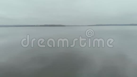 照相机飞过湖面岸在远处观海海鸥在空中的框架中飞过视频的预览图