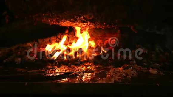 木制火和肉以及漂亮的背景视频的预览图