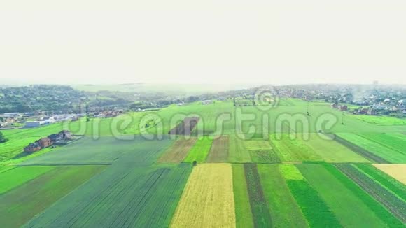 空中观景乡村地区田野间房屋的半全景观4K视频的预览图