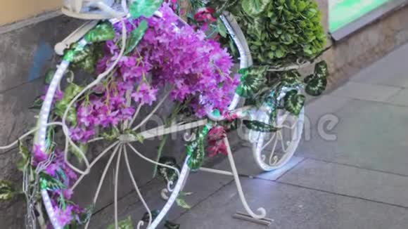 装饰花复古自行车园艺店紫色颜色视频的预览图