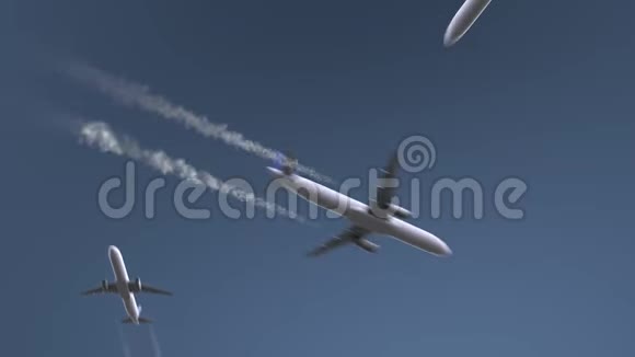 飞行飞机显示安曼标题前往约旦概念介绍动画视频的预览图