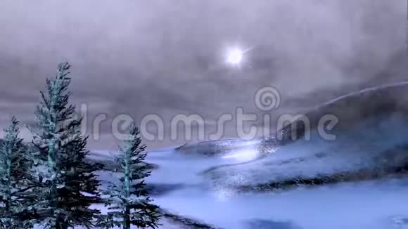 一个冬天的夜晚多风多浪的夜晚景色视频的预览图