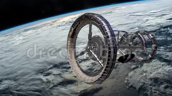 SciFi国际空间站国际空间站环绕地球大气层太空站轨道地球3D动画t元素视频的预览图