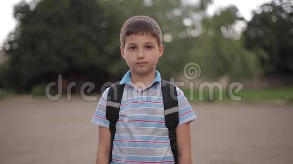 带背包的可爱小男孩下课后回家视频的预览图