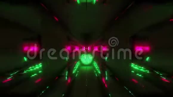 漂亮的绿色发光球体反射空间隧道背景三维渲染插图vj循环视频的预览图