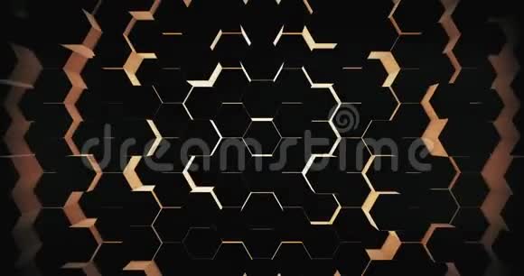 抽象几何黑色六边形背景4k无缝环三维渲染视频的预览图