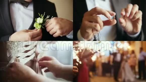 1婚礼过程新娘穿上紧身胸衣一个年轻的新郎拿着戒指视频的预览图