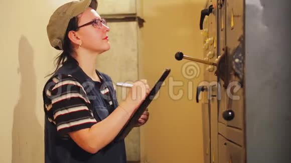 一位女工程师在电气室记录仪器读数视频的预览图