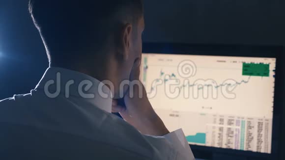业务人员正在分析监视器上显示的统计数据和销售图表视频的预览图