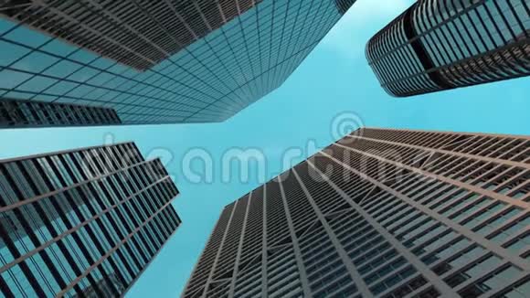 飞机飞过现代城市的摩天大楼视频的预览图