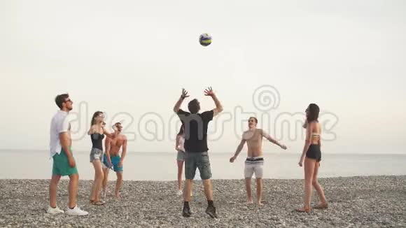 一群年轻人在沙滩上打排球视频的预览图