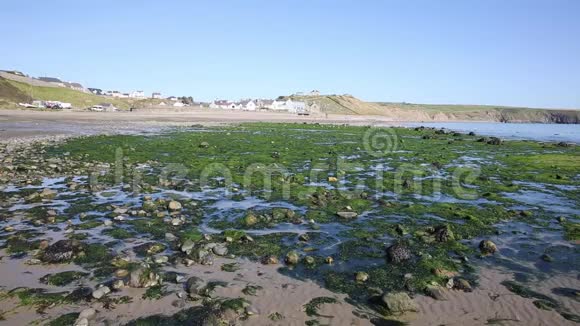 阿伯达伦海滩绿色海藻威尔士格温内德半岛著名海滨小镇视频的预览图