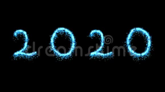 2020年蓝色粒子在黑色背景下闪闪发光新年庆典背景视频的预览图