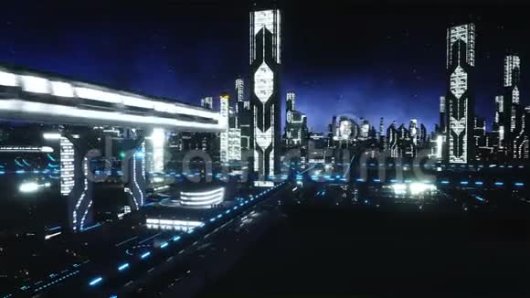 在未来城市过夜飞行未来的概念逼真的4K动画视频的预览图