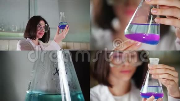 化学实验室4个一个年轻女子拿着一个瓶子视频的预览图