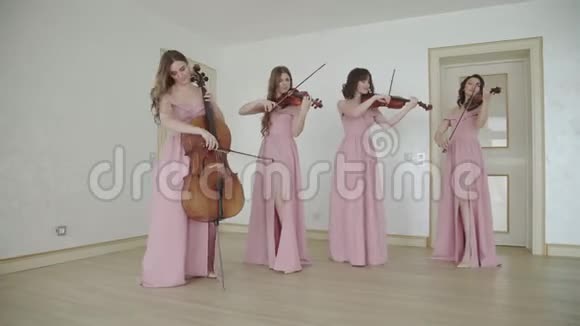 女性四重奏在室内演奏弦乐器视频的预览图