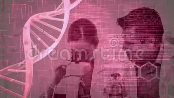 科学合成动画DNA与编码文本结合科学家照片c视频的预览图