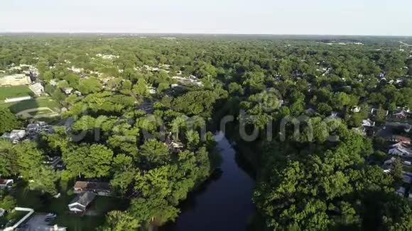 夏季美丽湖泊及周边地区的鸟瞰图视频的预览图