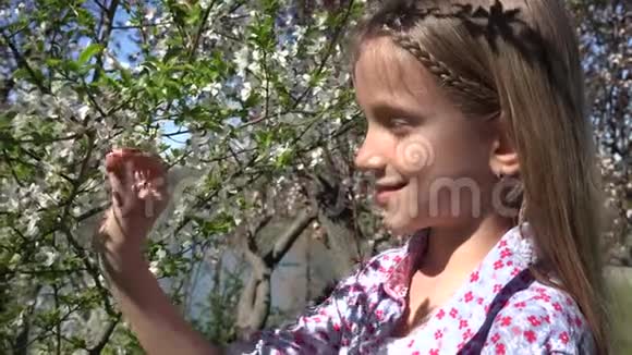 果园里的孩子公园里的女孩在玩春花花瓣孩子在户外视频的预览图