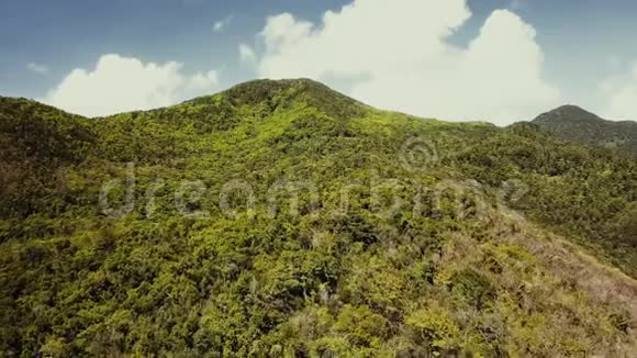 岛上的热带森林奇妙的无人机在令人惊叹的热带岛屿山脊上看到绿色丛林异国情调天堂乐园视频的预览图