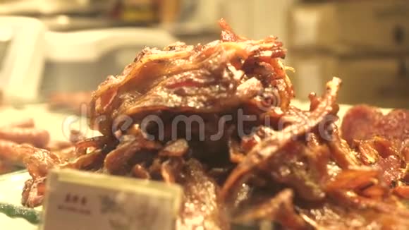 亚洲快餐店的辣肉中国香港现代城市M街道咖啡馆的食品和小吃传统汉语视频的预览图
