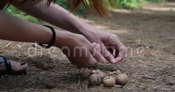 女人的手把坚果放在地上视频的预览图