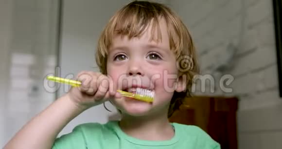 小金发男孩在学刷牙视频的预览图