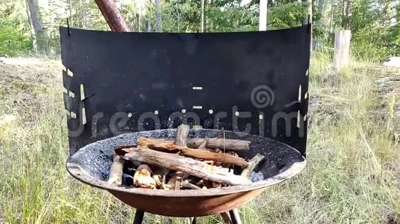 木制原木在一根火柴棒上燃烧在一个野蛮的超级慢动作中视频的预览图