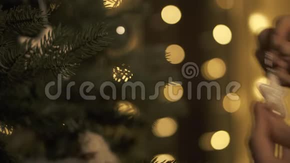 把圣诞小星星玩具挂在圣诞树上视频的预览图