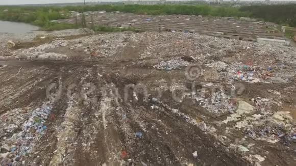 巨大的城市有毒垃圾场乌鸦和海鸥在这里飞翔视频的预览图