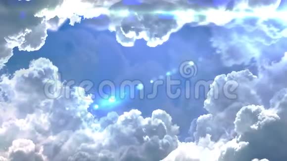 用镜头光斑三维动画在天空中穿越云层视频的预览图