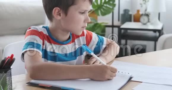 男孩拿着笔在笔记本上写作视频的预览图