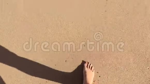 脚在沙滩上沿着海洋行走视频的预览图