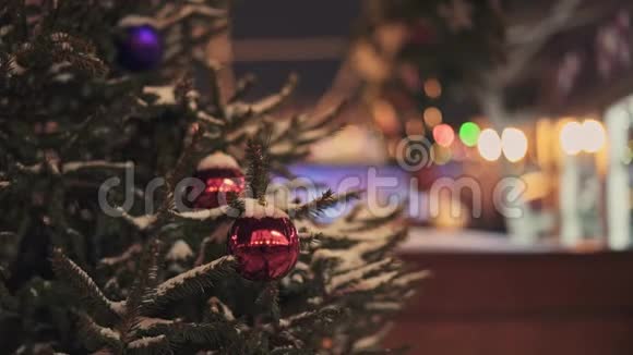 莫斯科俄罗斯12月6日在莫斯科交易会上挂在冷杉树上的红色圣诞球视频的预览图