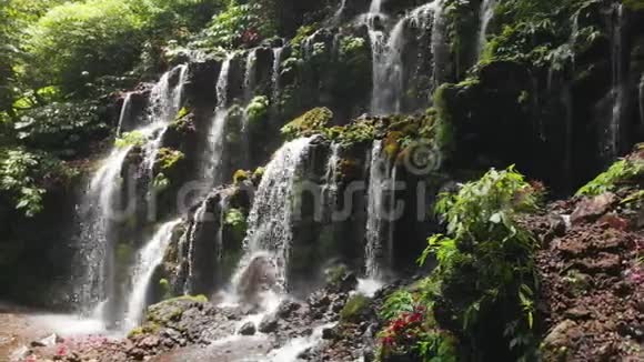 热带森林中惊人的瀑布印度尼西亚巴厘空中景观视频的预览图