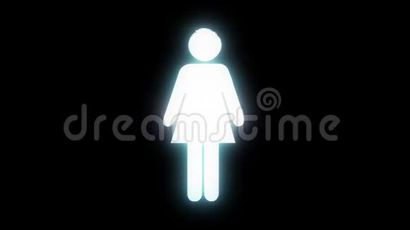 一个女人在黑色背景上的白色象形文字在无缝环中具有蓝色全息效果视频的预览图
