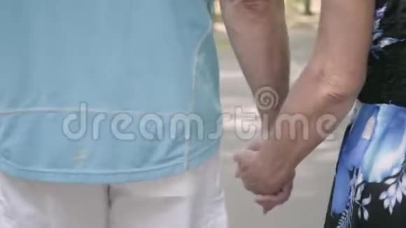成熟的未被认出的夫妇牵着手在公园里散步户外休闲视频的预览图