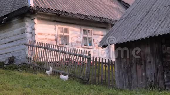 非城市场景农村背景草地背景上的旧村房子夏在村里后院前面视频的预览图