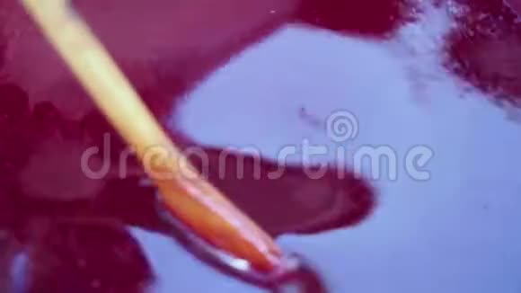 昆虫大黑甲虫搅拌烹饪果酱视频的预览图