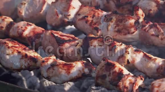 非常美味的烤肉串是用木炭烤架做的视频的预览图