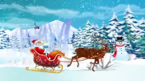 冬天路上雪橇上的圣诞老人视频的预览图