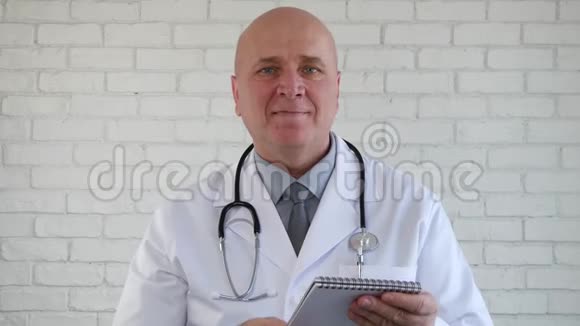 医生听病人写处方和微笑自信视频的预览图