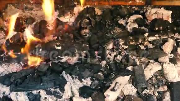 木柴和煤在火焰之间制造余烬视频的预览图