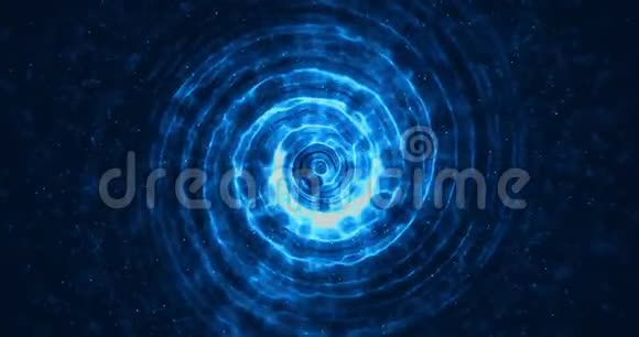 抽象的同心线移动数字闪光火花蓝色粒子圆圈形状流动蓝色背景视频的预览图