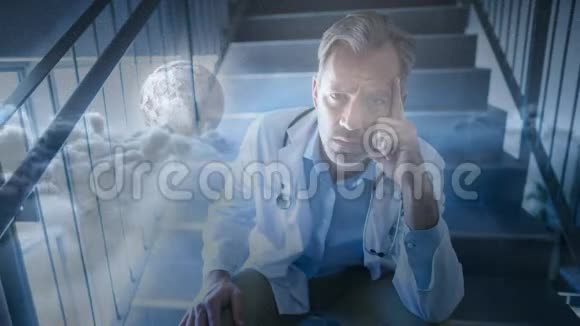 坐在楼梯上的压力男人的数字动画视频的预览图