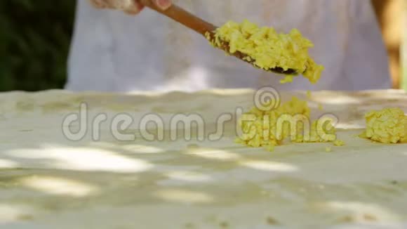家庭主妇用酸奶油做传统奶酪派视频的预览图
